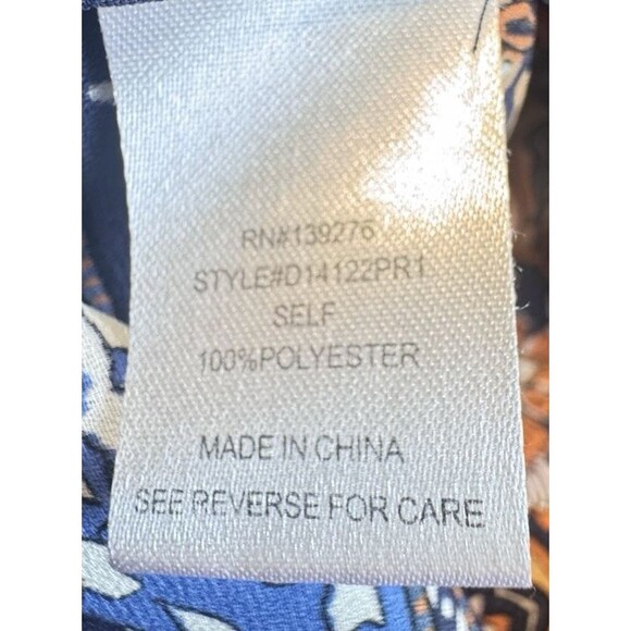 Daniel Rainn Top Women Small Blue Orange Floral Popover Pleated Patchwork Retro - Picture 9 of 9